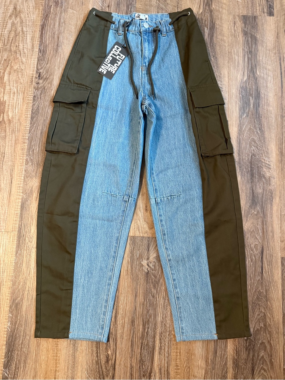 Women’s Two-Tone Slim Straight Jeans in Light Blue and Olive